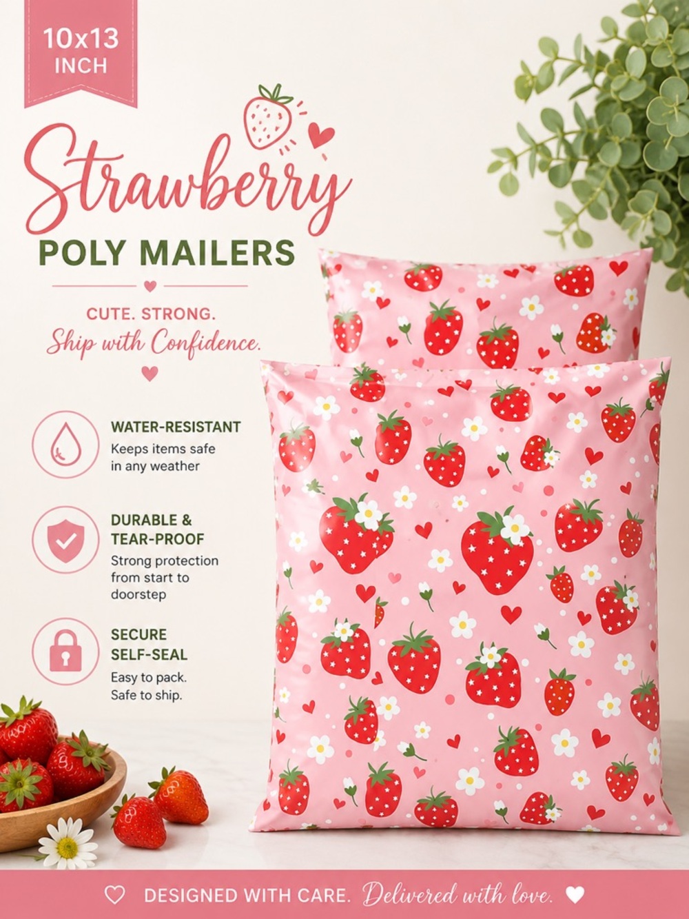 Strawberry Pink Poly Mailers - Pack of 20